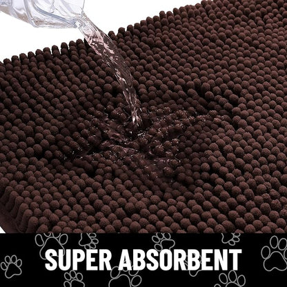 Smiry Dog Door Mat for Muddy Paws, Absorbent Dirt Trapper Non Slip Quick Dry Washable Chenille Mat for Mud Dogs, Entry Rug for Indoor and Outdoor (48x30 Inches, Brown and White)