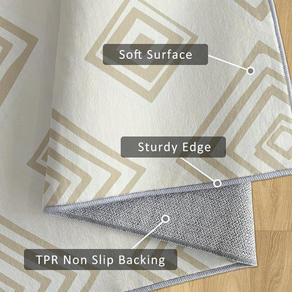 Washable 2x3 Modern Geometric Small Rug Entryway, Abstract Diamond Design Indoor Door Mat for Bedroom Entrance, Modern Geometric Home Decor, Low Pile, Non Slip, Kids & Pet Friendly (N4173)