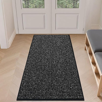 BEQHAUSE Dirt Trapper Door Mat 24" x 60", Non-Slip Washable Doormats Entrance Mat, Dirt Resistant and Absorbent Welcome Mat, Low Profile Floor Mats for Front Back Door and Entryway, Black