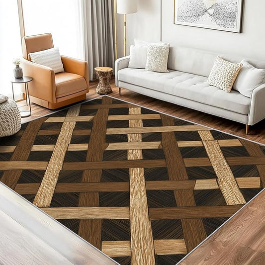 Checkered Rug Small, Washable 2x3 Throw Rug for Entryway, Wood Grain Patterned Indoor Door Mat, Checkered Geometric Decor for Home, Bedroom, Soft Non Slip Thin Design FER22