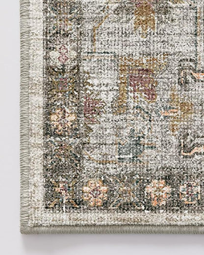 LUMI Washable Kitchen Rug, 23x59 Non-Slip Indoor Hallway Runner, Soft Low Pile Vintage Distressed Area Rugs for Laundry, Bedroom, Celadon