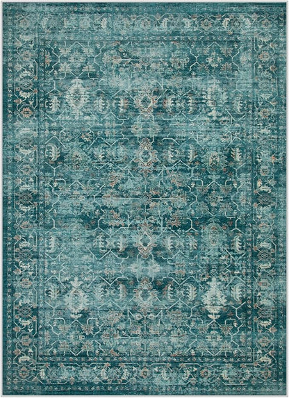 Lahome Vintage 5x7 Washable Blue Rugs for Living Room Bedroom, Soft Dining Room Rugs for Under Table, Non Slip Indoor Throw Carpet for Entryway Kitchen Office (5x7ft,Blue)
