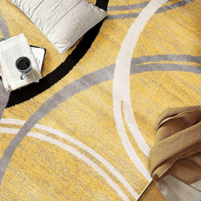Rugshop Wavy Circles Design Area Rug, Non-Shedding Carpet for Entryway, Bedroom, or Office, Yellow, 3'3" x 5'