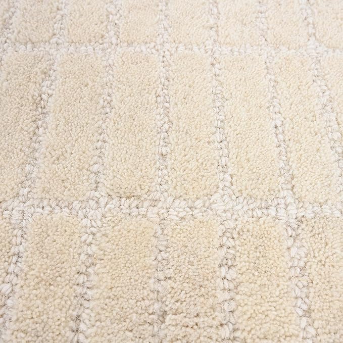 Hand-Tufted 100% Wool Area Rug – Unique Modern Geometric Grid Pattern, Soft Plush Textured Carpet for Living Room, Bedroom, Dining Room & Entryway (Beige, 8' x 12')