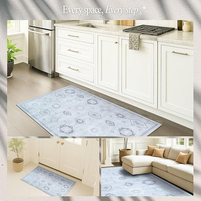 Fame Rugs Turkish Rug. Washable Vintage Oriental Antique Inspired Traditional Doormat Small Modern Area Rugs Luxury Entryway Entry Bedroom Bathroom Kitchen (394GG, 7'5 x 9'9)