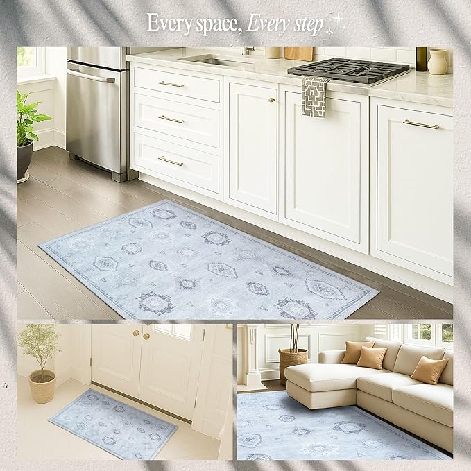 Fame Rugs Turkish Rug. Washable Vintage Oriental Antique Inspired Traditional Doormat Small Modern Area Rugs Luxury Entryway Entry Bedroom Bathroom Kitchen (394GG, 2'5 x 6'9)