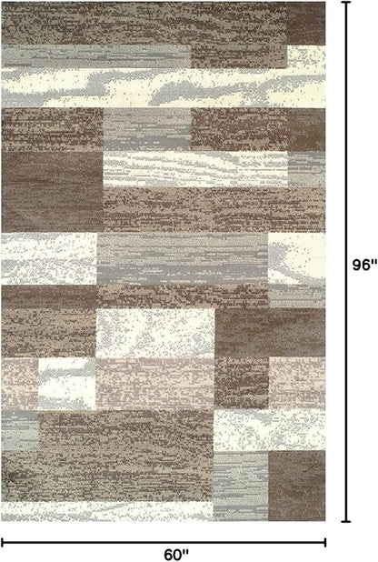 Superior Indoor Area Rug, Jute Backed, Modern Geometric Patchwork Floor Decor for Bedroom, Office, Living Room, Entryway, Hardwood Floors, Rockwood Collection, 5' x 8', Light Blue-Ivory