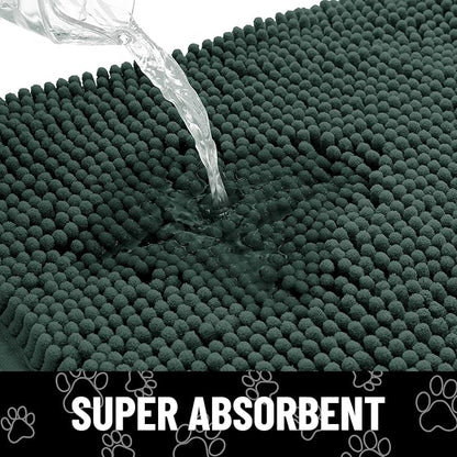 Smiry Dog Door Mat for Muddy Paws, Absorbent Dirt Trapper Non Slip Quick Dry Washable Chenille Mat for Mud Dogs, Entry Rug for Indoor and Outdoor (47x32 Inches, Green and White)