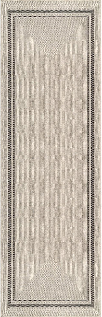 Beverly Rug Easy Jute Bordered Runner Rug 2x7 Washable Durable Indoor Outdoor Area Rugs for Living Dining Room Patio Office Stain Resistant Non Shedding Casual Indoor Outside Carpet 2 x 7 Off-White