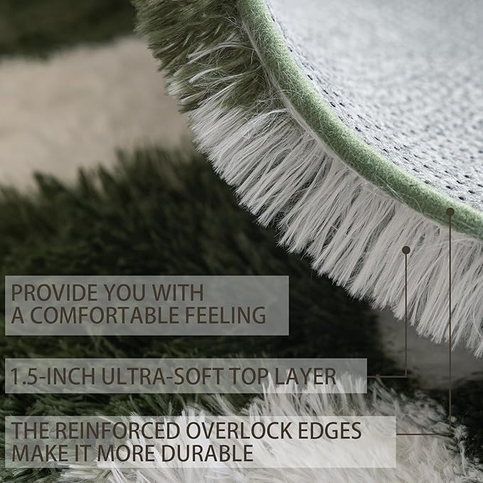 6x9 Area Rugs for Living Room Bedroom, Soft Fluffy Shaggy Bedside Rug, Indoor Floor Carpet for Kids Playroom, Dorms, Nursery Rooms, Home Decor (Olive Green & White 6'x9')