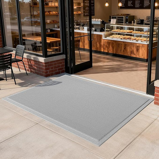 Front Door Mat 36''x59'', Drainage Heavy Duty Dirt Trapping Non-Slip Doormats, Outdoor Rubber Floor Mats, Restaurant Commercial Kitchen Industral Pool Entrance Bar Wet Area, Grey