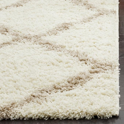 SAFAVIEH Dallas Shag Collection Runner Rug - 2'3" x 22', Ivory & Beige, Trellis Design, Non-Shedding & Easy Care, 1.5-inch Thick Ideal for High Traffic Areas in Living Room, Bedroom (SGD257B)