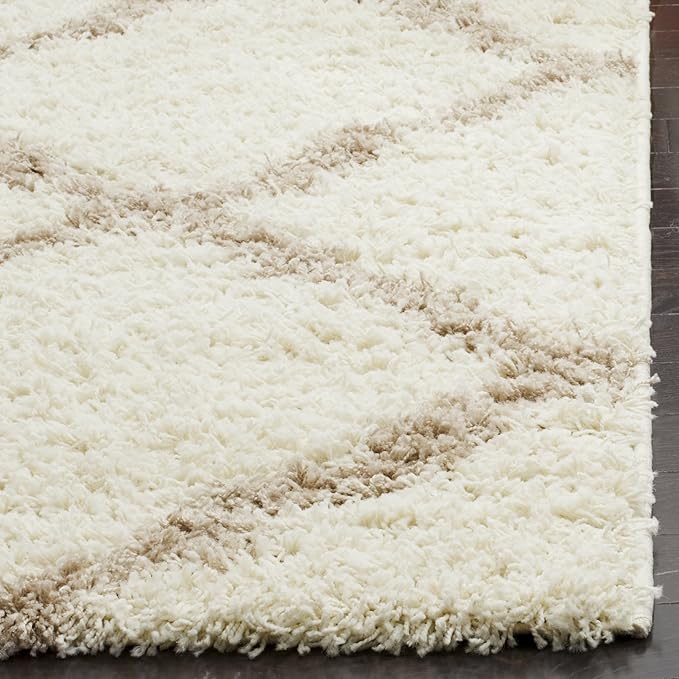 SAFAVIEH Dallas Shag Collection Area Rug - 8'6" x 12', Ivory & Beige, Trellis Design, Non-Shedding & Easy Care, 1.5-inch Thick Ideal for High Traffic Areas in Living Room, Bedroom (SGD257B)