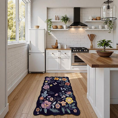 Lahome Floral Entryway Rug, 2X3 Washable Kitchen Rug Non-Slip, Ultra-Thin Soft Door Mat Indoor Entrance Stain Resistant Boho Small Low-Pile Throw Carpet for Bathroom Bedroom(2x3ft,Purple)