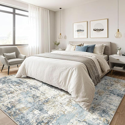 10x14 Area Rugs Living Room: Washable Large Abstract Modern Soft Rug Stain Resistant Indoor Floor Non Slip Accent Carpet for Bedroom Nursery Playroom Office Dining Room Dorm Home House- Light Blue