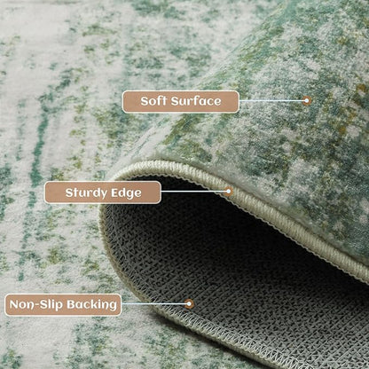 8x10 Abstract Area Rugs for Living Room, Modern Washable Indoor Rug for Bedroom, Thin Soft Large Non-Slip Carpet for Dining Room Home Office Farmhouse Decor - Abstract Army Green