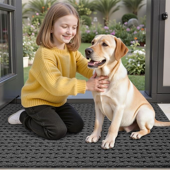 LUMI Washable Door Mat Indoor Entrance 32x48, Dirt Trapper Front Door Mats with Absorbent Interior and Non-Slip Rubber Backing, Entryway Doormat, Grey