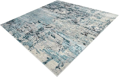 Rugs.com Leipzig Collection Rug – 8 Ft Square Blue Low-Pile Rug Perfect for Living Rooms, Kitchens, Entryways