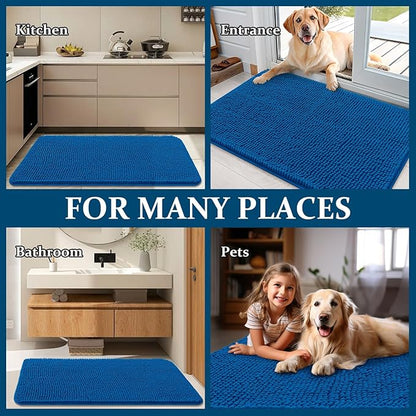 OLANLY Dog Door Mat for Muddy Paws 36x24, Absorbs Moisture and Dirt, Absorbent Non-Slip Washable Doormat, Quick Dry Chenille Mud Mat, Entry Indoor Entryway Carpet for Inside Floor, Deep Navy Blue