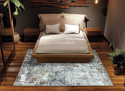 Bloom Rugs Washable Non-Slip 3' x 5' Rug - Gray/Red/Brown Modern Abstract Area Rug for Living Room, Bedroom, Dining Room, and Kitchen - Exact Size: 3' x 5'