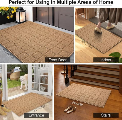Front Door Mat Outside Entrance, Outdoor Indoor Door Mats for Entryway, Entrance, Entry, Patio, Waterproof Non Slip Doormat, Low-Profile, 24" × 35“, Brown