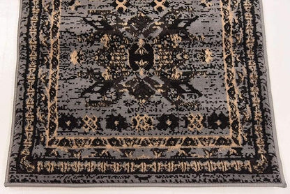 Unique Loom Taftan Collection Border Geometric Tribal Inspired Design Area Rug (2' 2 x 8' 2 Runner, Gray/ Black)