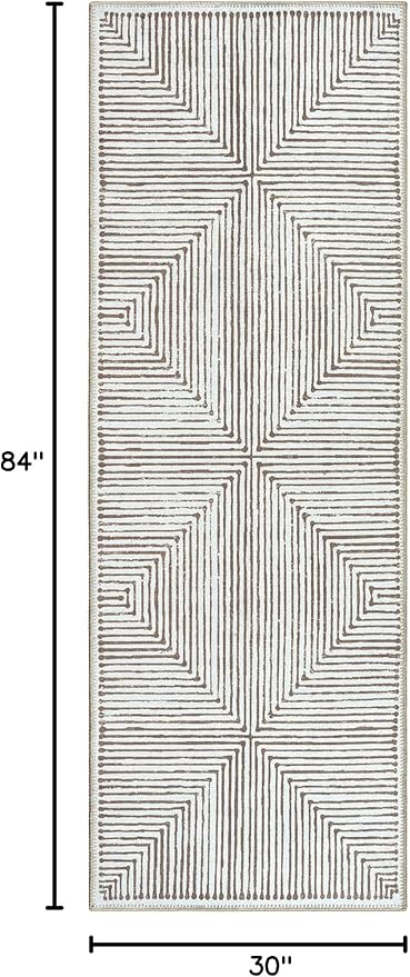 Bloom Rugs Washable Non-Slip 7 ft Runner - Brown Striped Runner for Entryway, Hallway, Bathroom, and Kitchen - Exact Size: 2.5' x 7'
