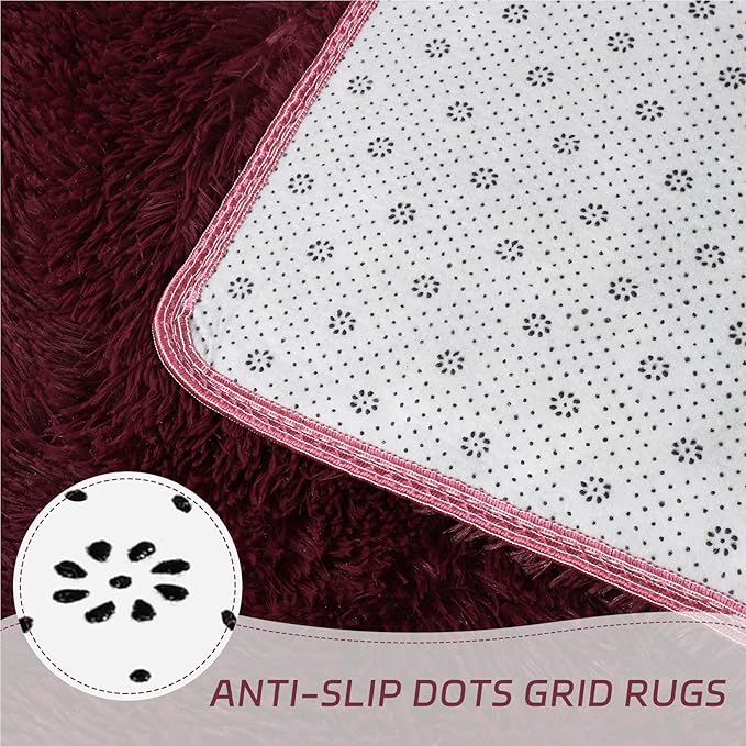 duduta Burgundy Plush Rugs for Bedroom 3x5 ft, Fluffy Shag Rug for Dorm Nursery Bedside, Machine Washable Non Slip
