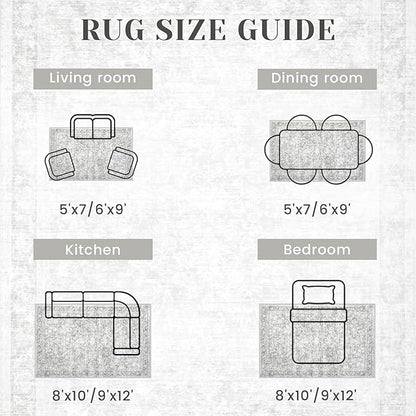 5x7 Area Rugs for Living Room: Washable Vintage Floral Rug Low Pile Non-Slip Boho Carpet for Bedroom Nursery Dining Room (Grey, 5'x7')