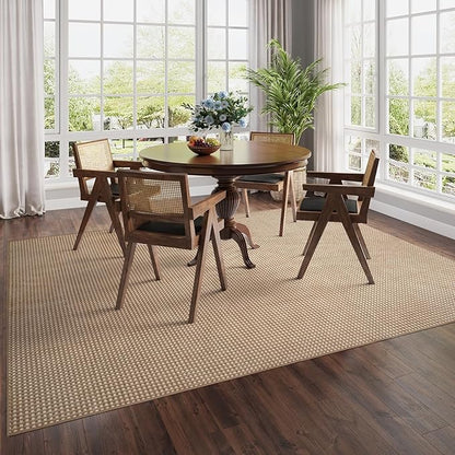 Boho Washable Area Rugs 6x9 ft, Non Slip Area Rug for Living Room, Braided Office Rugs Bedroom Rug Woven Washable Indoor Floor Carpets for Office Dining Bedroom Living Room, Easy to Clean, Brown