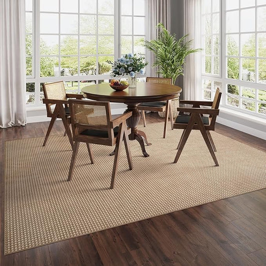 Boho Washable Area Rugs 6x9 ft, Non Slip Area Rug for Living Room, Braided Office Rugs Bedroom Rug Woven Washable Indoor Floor Carpets for Office Dining Bedroom Living Room, Easy to Clean, Brown