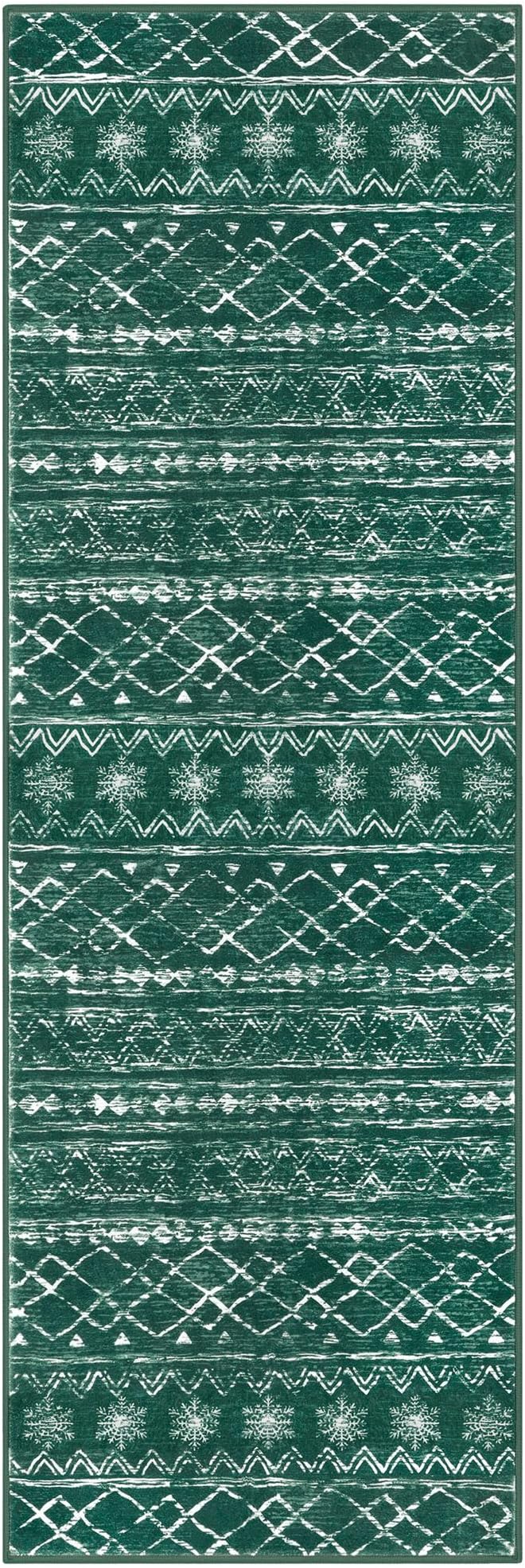 KUTA Christmas Washable Hallway Runner Rug, 2x6 Non-Slip Vintage Boho Rugs Kitchen Runners Green Ultra Soft Distressed Geometric Floor Carpet for Bedroom Laundry Living Room
