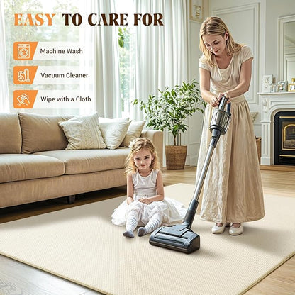 Shilucheng Wool Rug 4.7x7 Non-Slip, Blend 80% Wool and 20% Cotton Rugs for Living Room, Bedroom, Dinning Room, Soft Durable Cotton Backing Modern Area Rug (Beige)