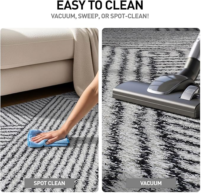 Rugshop Geometric Diamond Stripe Shag Area Rug White 5' x 7' Great for Bedrooms, Living Rooms, or Under Coffee Tables