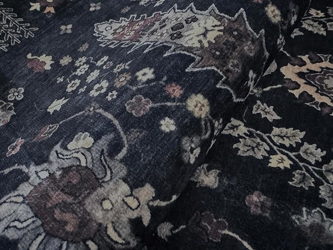 GLN Rugs Traditional Collection - Machine Washable Area Rug, Traditional Washable, Non Slip, Low Pile Chenille Rug, Living Room, Bedroom, Kitchen Rug (4' x 6' Black)