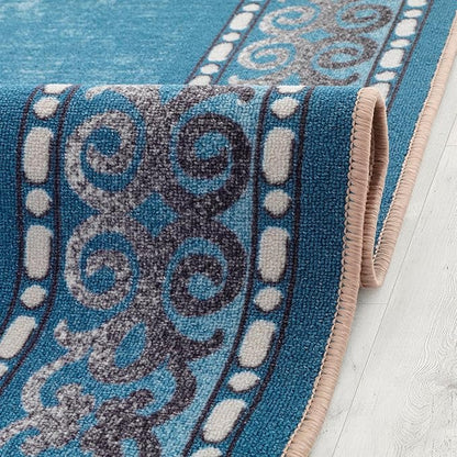 Antep Rugs Alfombras Bordered Modern 4x6 Non-Slip (Non-Skid) Low Pile Rubber Backing Indoor Area Rug (Turquoise Blue, 4' x 5'8")