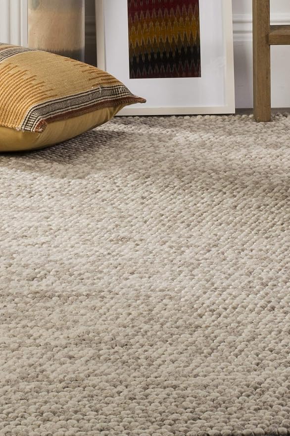 SAFAVIEH Natura Collection Area Rug - 6' Square, Beige, Handmade Wool Blend, Textured Design, Ideal for Living Room, Bedroom, Dining Space (NAT620B)