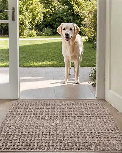 DEXI Front Entryway Door Mat Non Slip 36x60, Washable Entry Way Mats Inside Entrance Low Profile, Welcome Doormat Dirt Trapper for House Floor Home Porter Hall Backdoor Area, Light Taupe