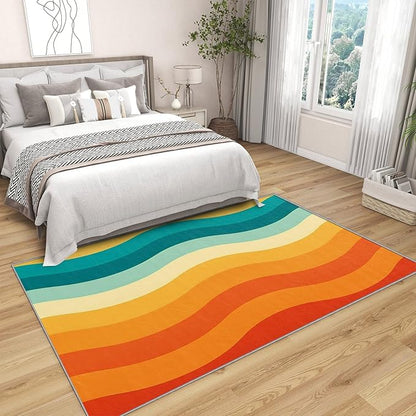 70s Rugs for Bedroom - 2x3 ft, Retro 70s Rug, Vintage Abstract Wave Area Rug, Colorful Groovy Washable Door Mat for Entryway, Kitchen, Retro Swirl Striped Home Decor & Gifts