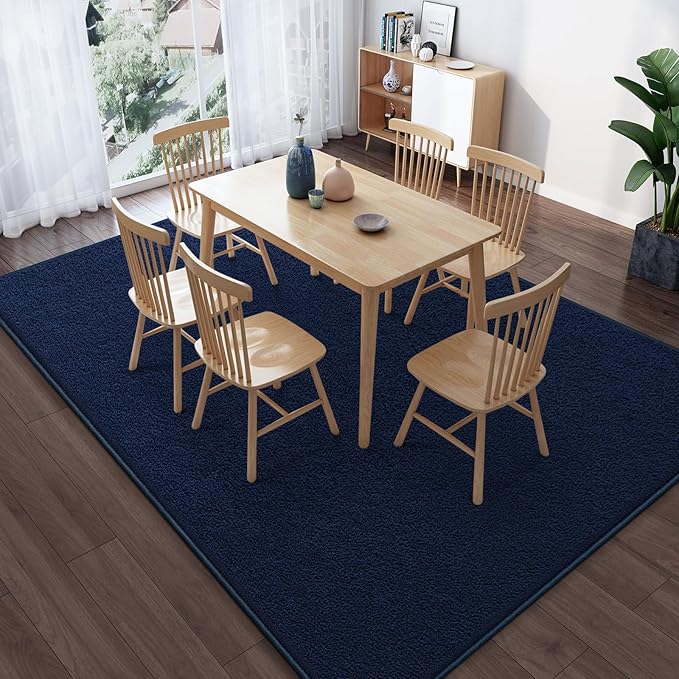 Area Rugs for Bedroom Living Room, Navy Blue 4x6 Thickened Memory Foam Washable Rugs, Modern Non-Slip Ultra Soft Minimalist Solid Indoor Carpets for Boys Girls Nursery Room Décor