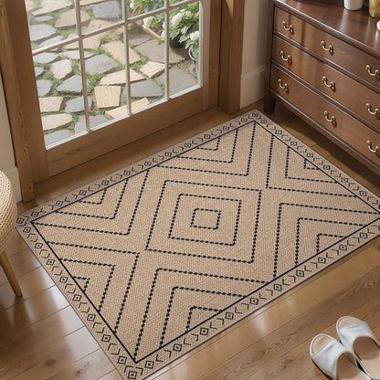 Tangsoo Easy Jute Rug 2x3 Outdoor Rug,Washable Non-Slip Rug for Entryway,Neutral Geometric Ultra Thin Indoor Carpet Farmhouse Throw Mat for Kitchen Bedroom Front Door Entrance