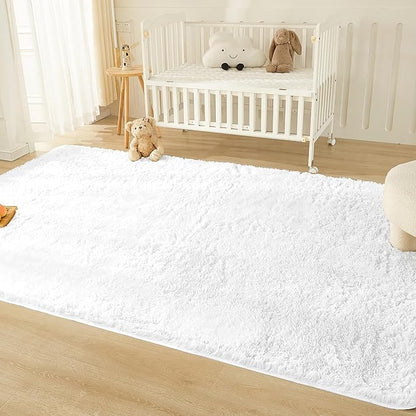 Andency White Area Rugs 9x12 for Living Room Home Decor, Large Shaggy Bedroom Carpet, Non-Slip Big Shag Indoor Thick Soft Fluffy Furry Fur Area Rugs for Kids Dorm Nursery Aesthetic