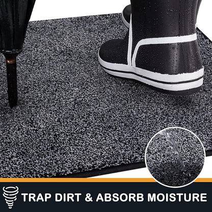PURRUGS Dirt Trapping Door Mat 24" x 59", Non-Slip Machine Washable Entry Rug, Shoe Scraper, Dog Doormat, Super Absorbent Welcome Mat for Front & Back Door, Muddy Shoes & Paws, Bluish Grey-Black