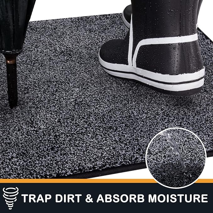 PURRUGS Dirt Trapping Door Mat 34" x 59", Non-Slip Machine Washable Entry Rug, Shoe Scraper, Dog Doormat, Super Absorbent Welcome Mat for Front & Back Door, Muddy Shoes & Paws, Bluish Grey-Black