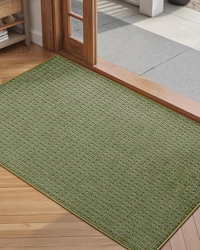 Color&Geometry Front Door Mat Indoor Non Slip Rubber Backing, 36"x55" Ultra Thin Entryway Doormat, Soft Absorbent Inside Doormat Washable Easy Clean Rugs for Entryway, Green (Rolled-up NO Creases)