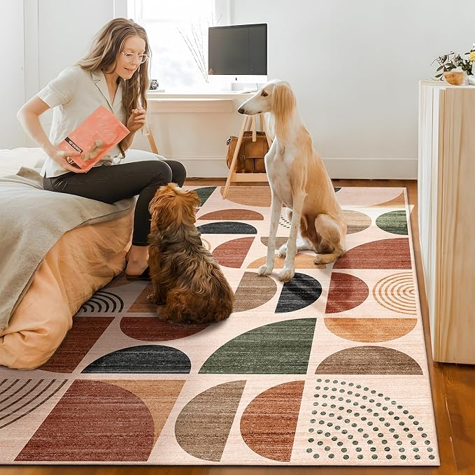 MUJOO 8x10 Area Rugs,Washable Rugs for Living Room Bedroom Dining Room,Boho Large Throw Floor Carpet Non Slip Soft Modern Abstract Bohemian Terracotta