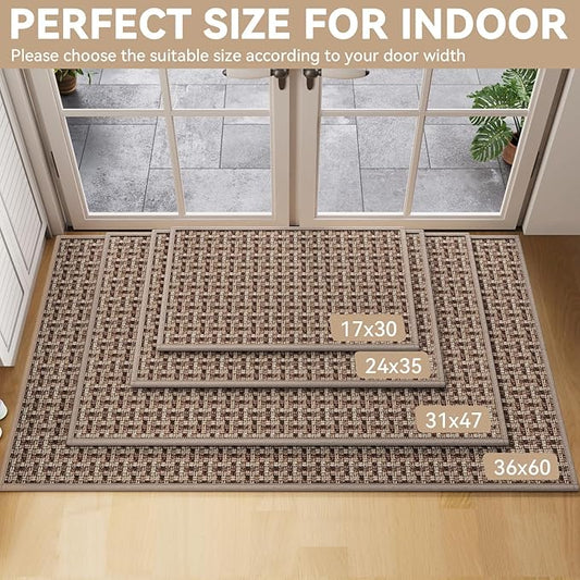 Indoor Door Mat 36x60 Dirt Resistant and Absorbent, Non-Slip Rubber Backing Floor Mats, Easy Clean Low-Profile Doormat for Entryway, Front Door, Inside Entrance Brown