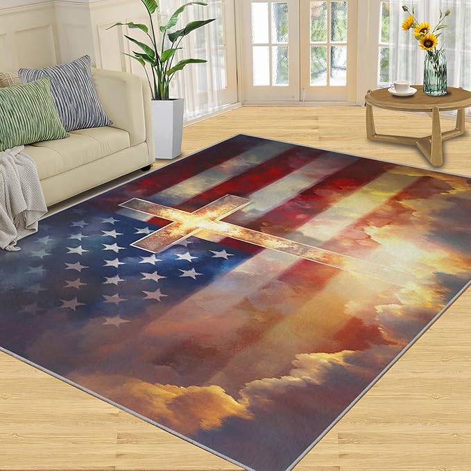 4x6 American Flag Cafe Rug - Stars Stripes Rugs for Bedroom Aesthetic, Independence Day Soft Comfortable Non-Slip for Offie Bedroom Study Boy Girl Room Hotel Dorm