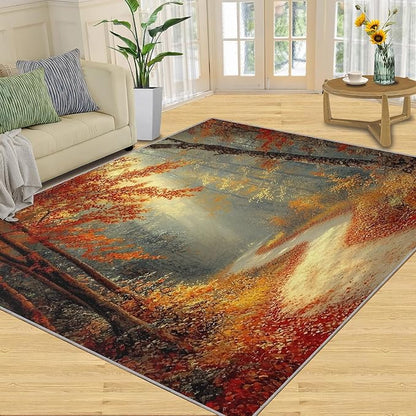 6x9 Autumn Forest Living Room Rug - Natural Landscape Bedroom Carpet, Forest Path Classroom Rug for Carpet Boy Bedroom Office Nursery Hardwood Home Decor