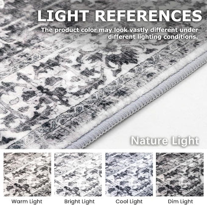KOZYFLY Long Runners for Hallways 2x10 Ft Washable Kitchen Runner Rug Boho Runner Rug for Entryway Indoor Printed Faux Wool Stair Runner Floor Carpet for Stair Kitchen Hall, Grey